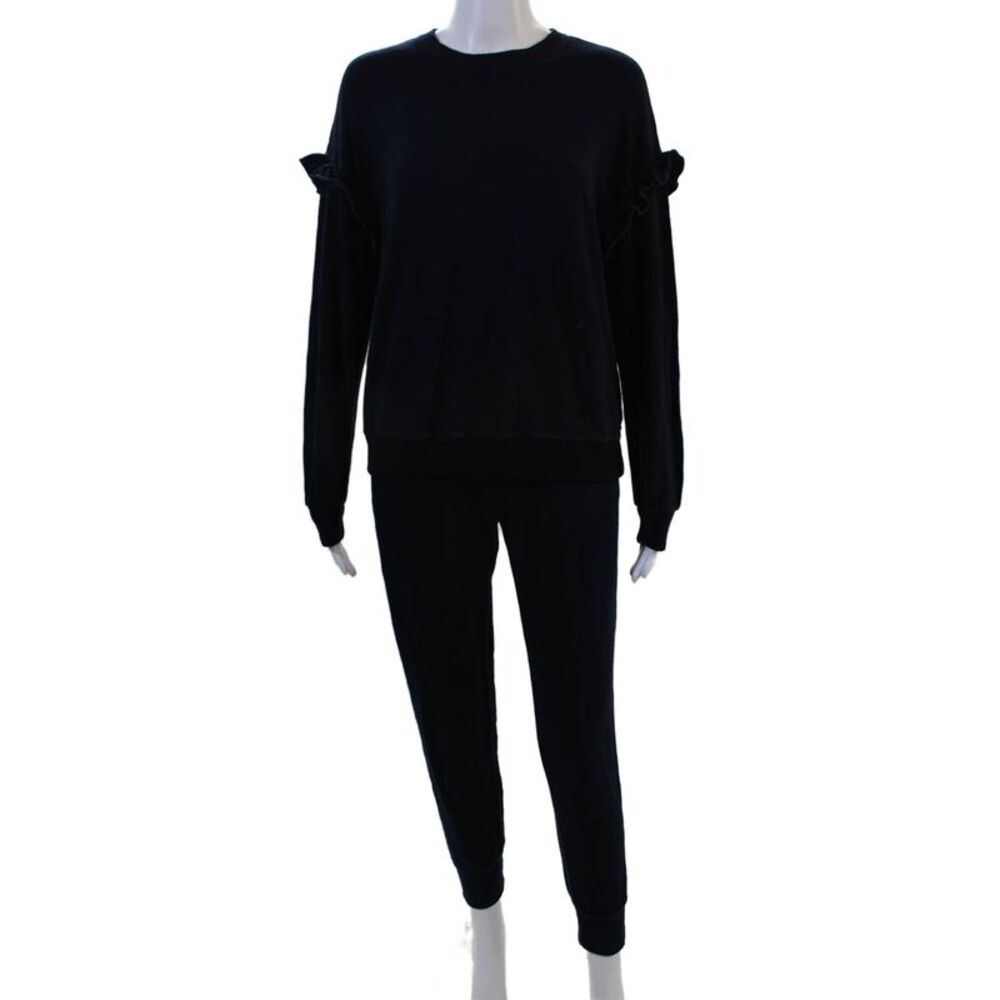 Monrow Women Pullover Sweater Navy Crew Neck Long Sleeve Cotton Size XS